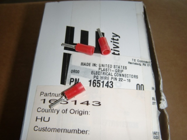 165143 Stiftkabelschuh Cu verz. 0,34…1qmm / 22…16 AWG, rot isoliert (Pack á 100 Stück)